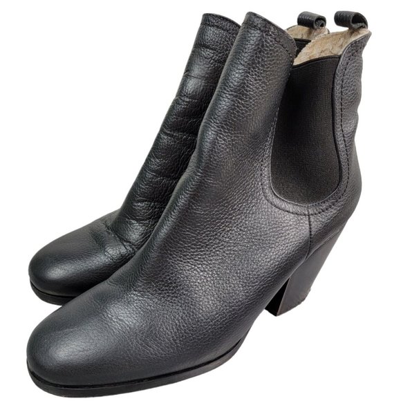 RACHEL COMEY Pebbled Nassau Chelsea Boots Heel Leather Sherpa Lined Size 6 - Picture 2 of 10